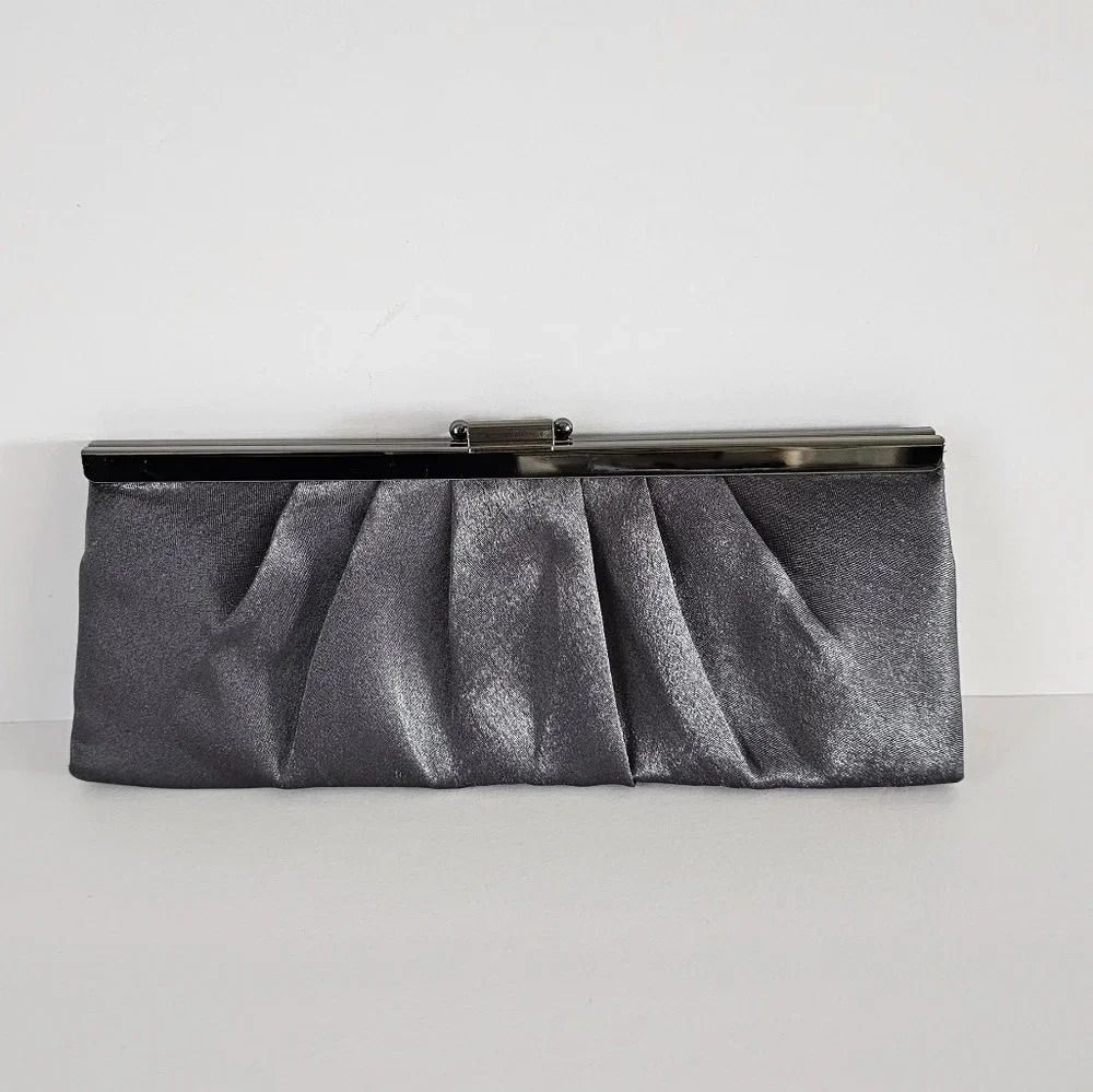 Jessica McClintock Satin Lavender Slate Clutch - Picture 2 of 7